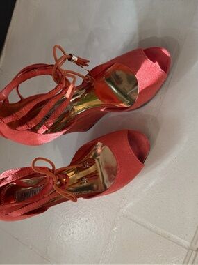 Jennifer Lopez Coral Lace-Up Open-Toe Heels